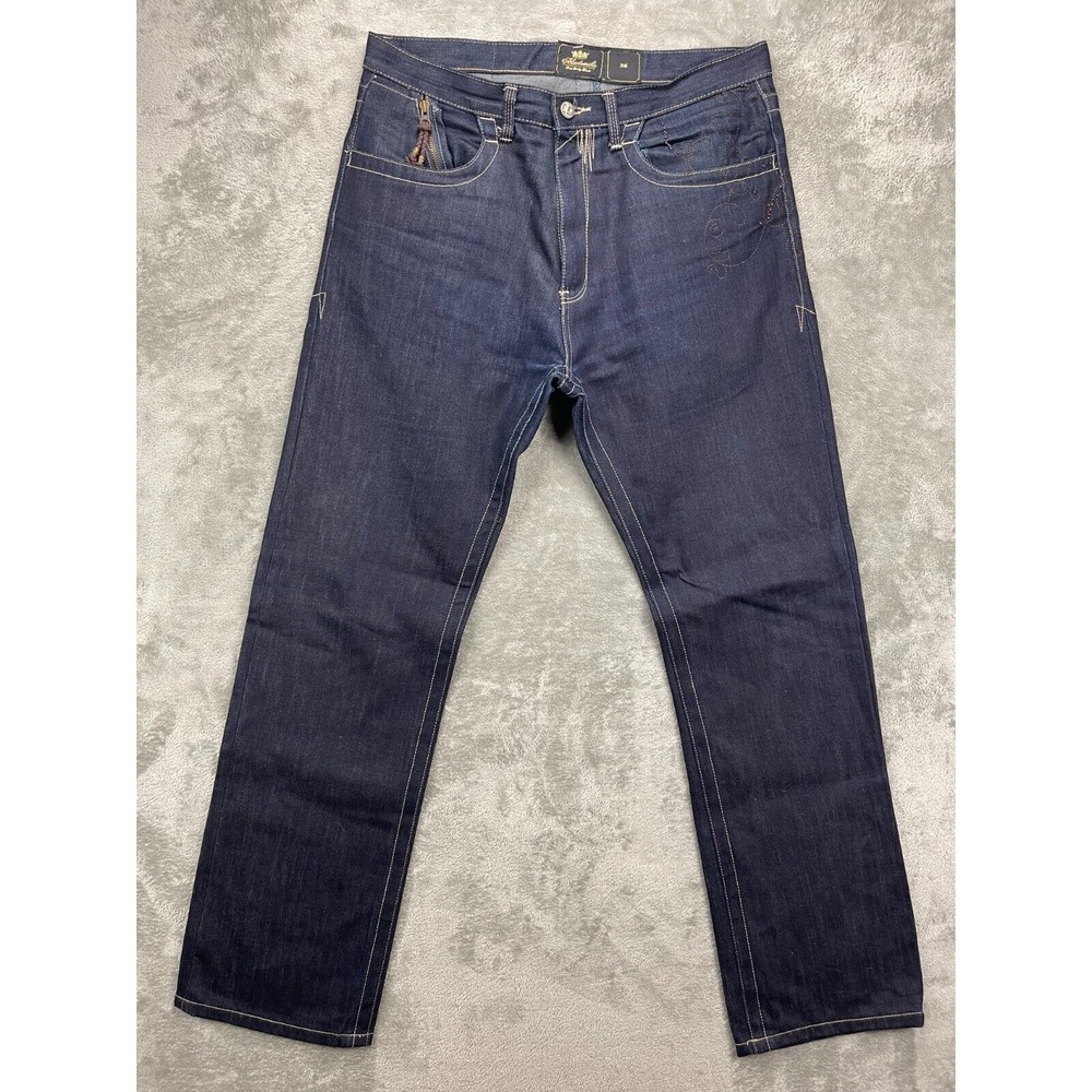 NWOT Akademiks Men's Jeans 36x34 Indigo Blue Embroidered Straight Leg Streetwear